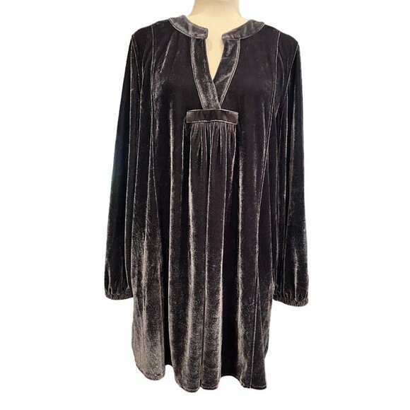 Indigo Soul Blue Velvet Tunic Dress L Long Sleeve‎ Women's Blouse - Picture 1 of 8